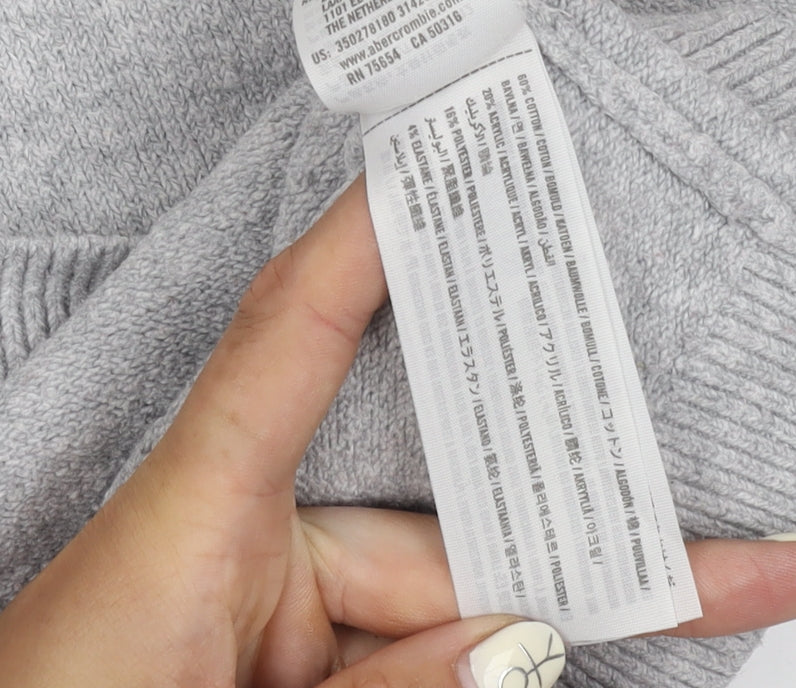 Hollister Women's Grey Striped Pullover Jumper S