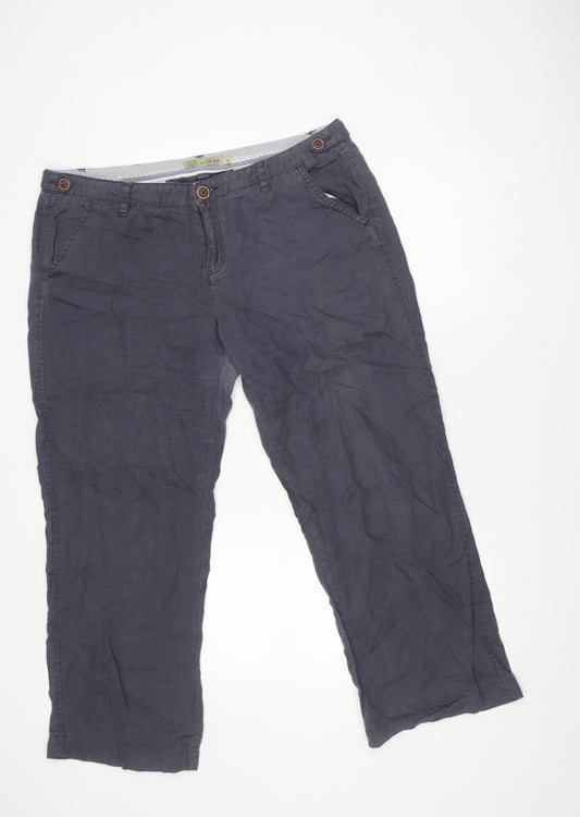 Fat Face Women's Blue Linen Trousers Size 18