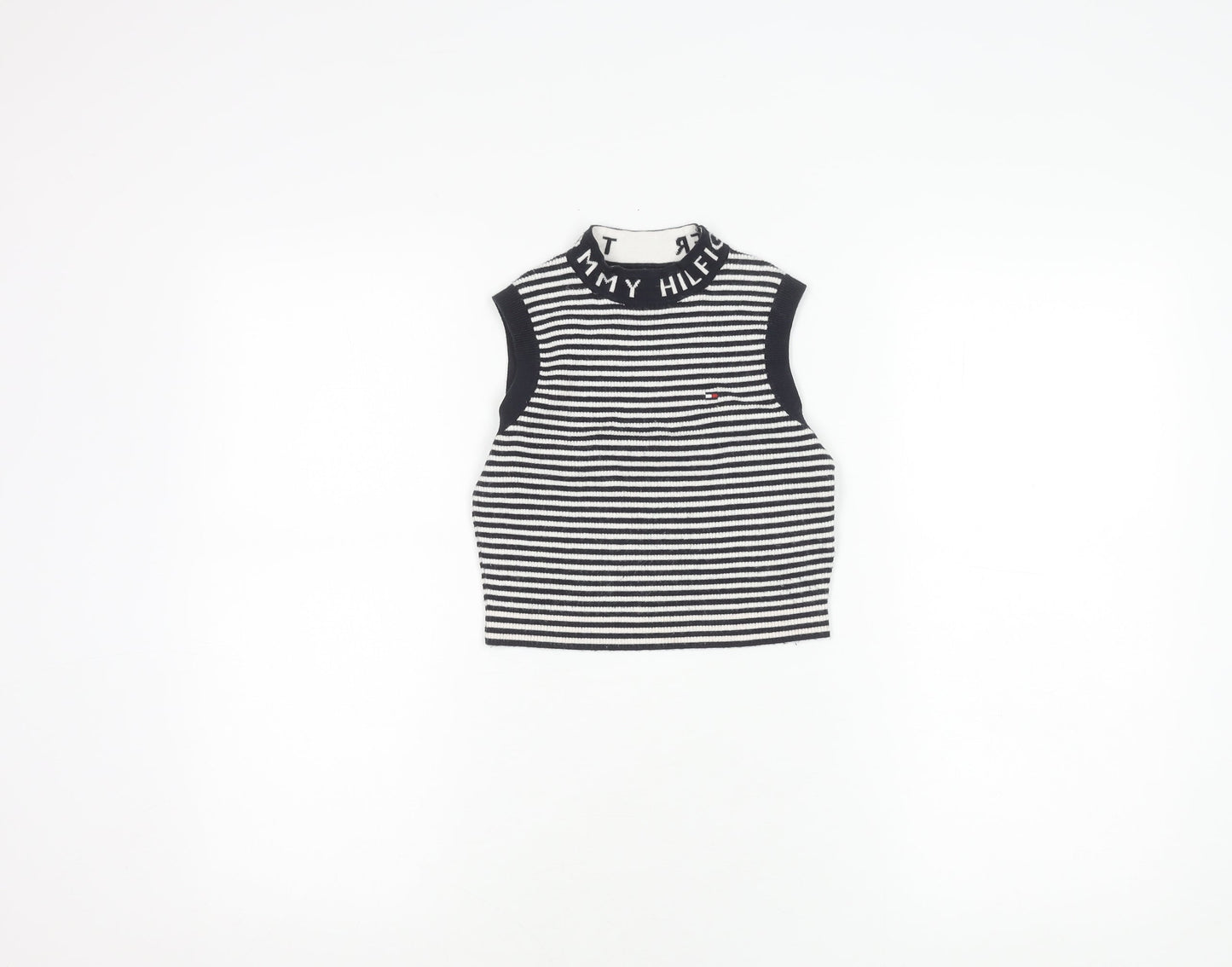 Tommy Hilfiger Girls Black Striped Vest Jumper Size 6 Years