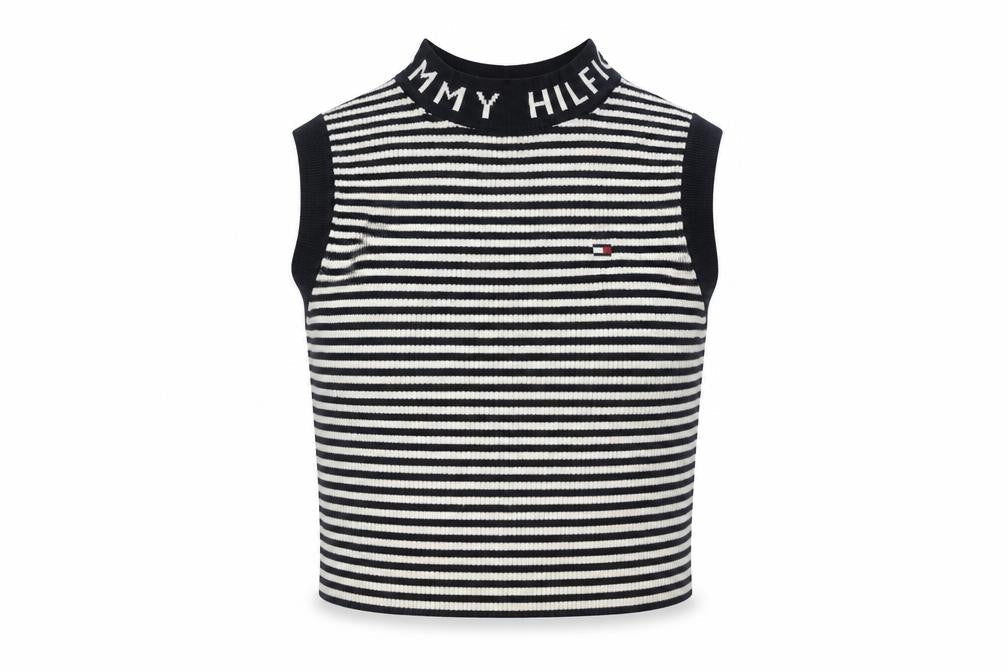 Tommy Hilfiger Girls Black Striped Vest Jumper Size 6 Years