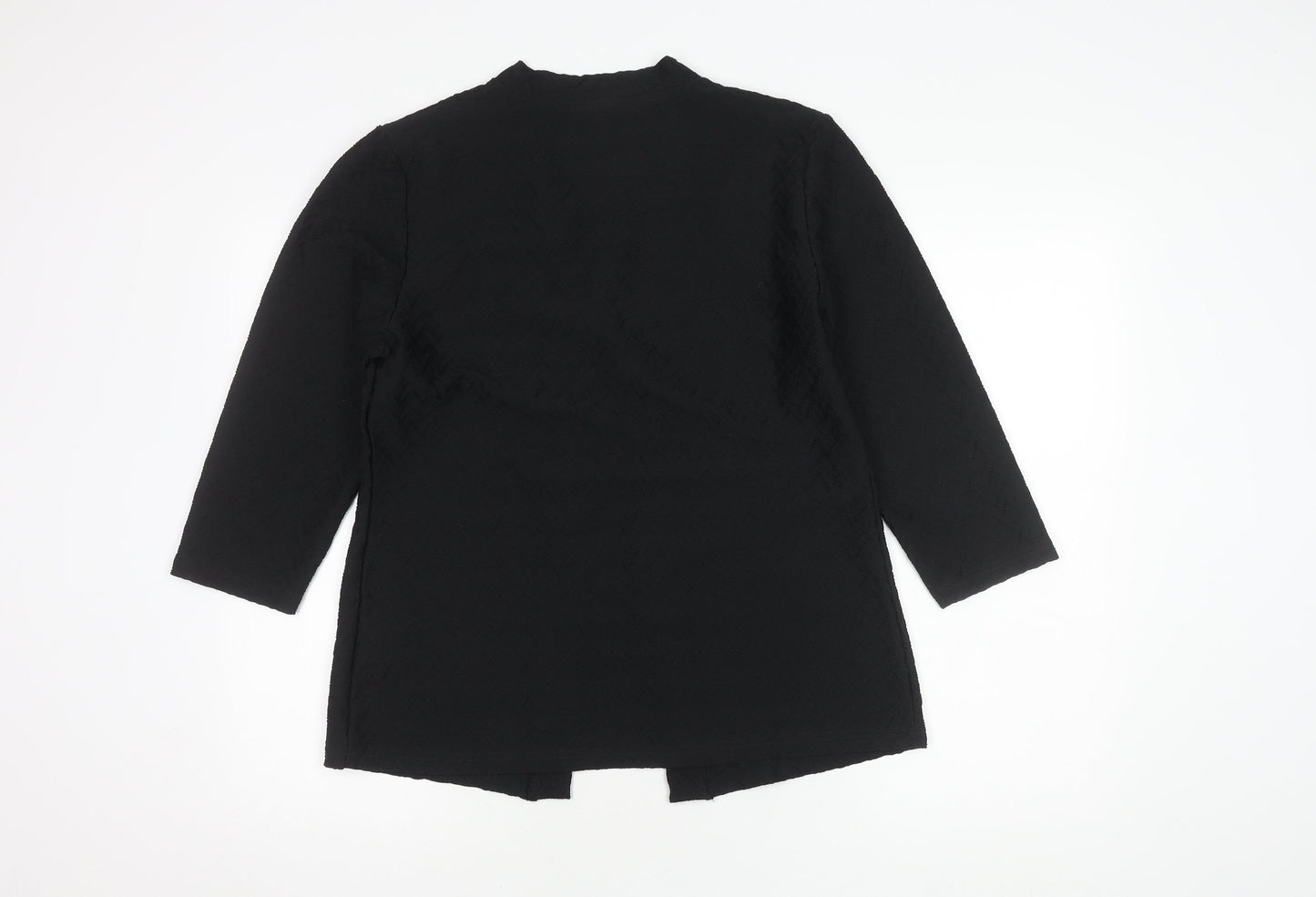 Cotton Traders Women's Black Open Front Kimono 3/4 Sleeve Blouse