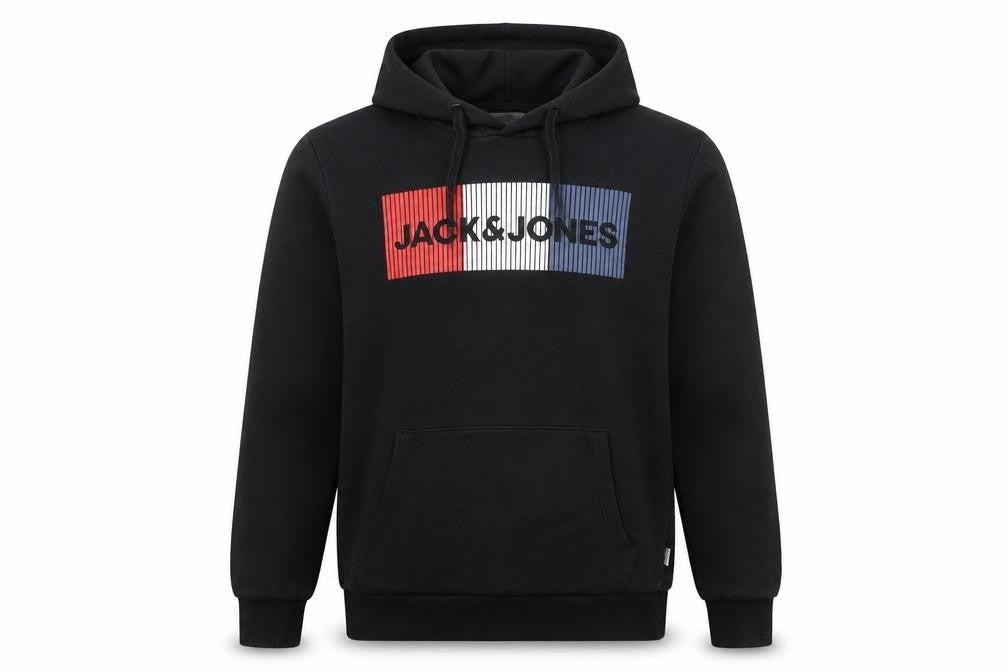 Mens UK XS Regular JACK & JONES Black Pullover Hoodie