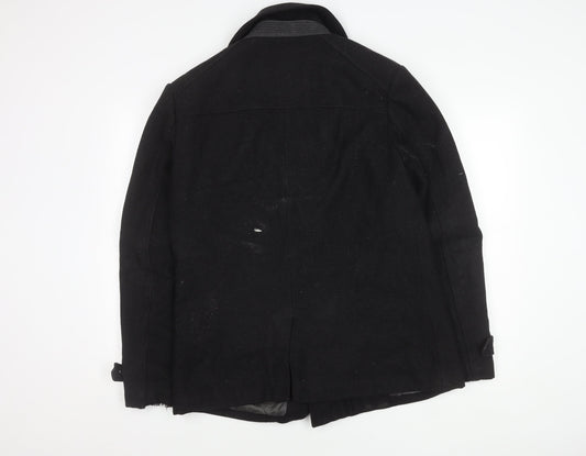 Jules Men's Black Wool Pea Coat Size M - Belted Casual Style