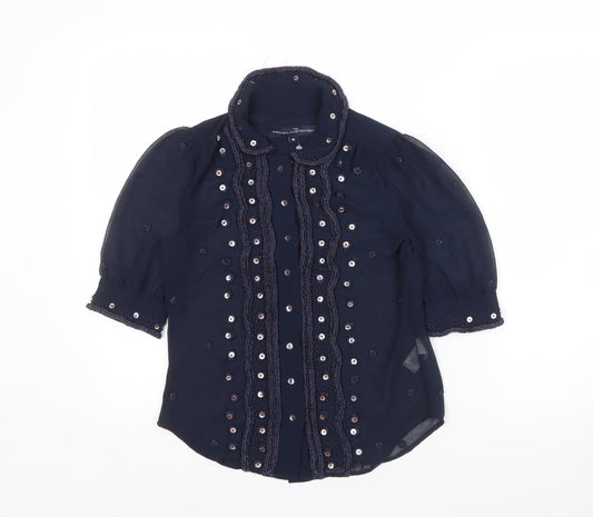 French Connection Women's Blue Embroidered Blouse Size 10