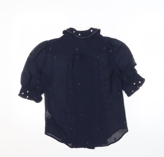 French Connection Women's Blue Embroidered Blouse Size 10