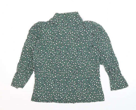 Whistles Women's Green Animal Print High Neck Top