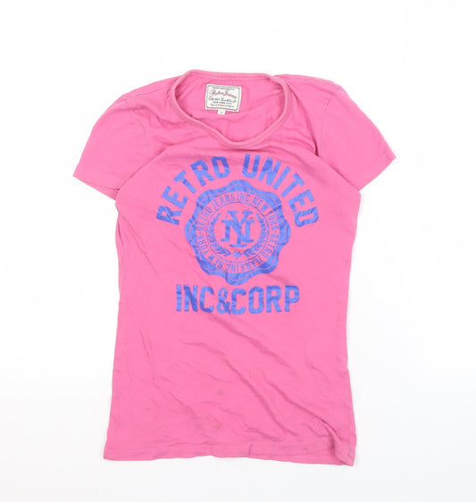 Retro Jeans Women's Pink Cotton T-Shirt, Size S