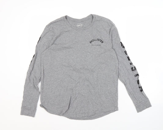 Hollister Men's Grey Graphic Long Sleeve T-Shirt S