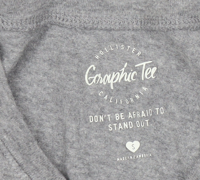 Hollister Men's Grey Graphic Long Sleeve T-Shirt S