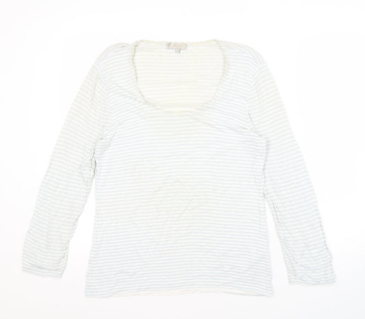 Hobbs Women's White Striped Long Sleeve Top M