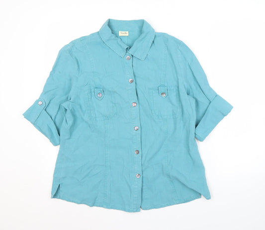Viyella Women's Blue Button-Up Shirt Size 14