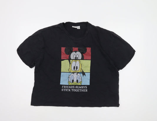 Disney Black Cartoon Cropped T-Shirt Unisex M