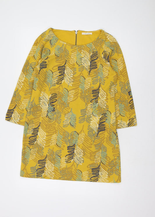 White Stuff Yellow Geometric Boat Neck 3/4 Sleeve Top