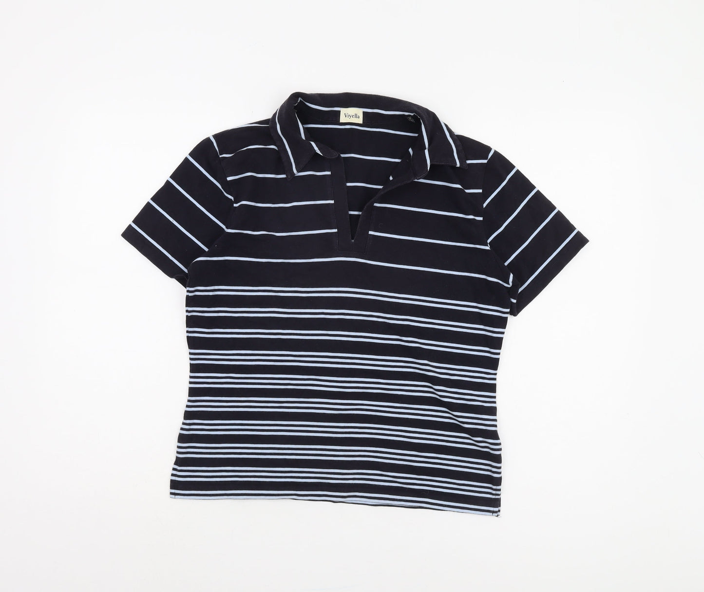 Viyella Women's Black Striped Polo Shirt, Medium