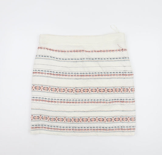 White Stuff Women's Multicolour Embroidered Skirt, Size 14