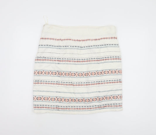 White Stuff Women's Multicolour Embroidered Skirt, Size 14