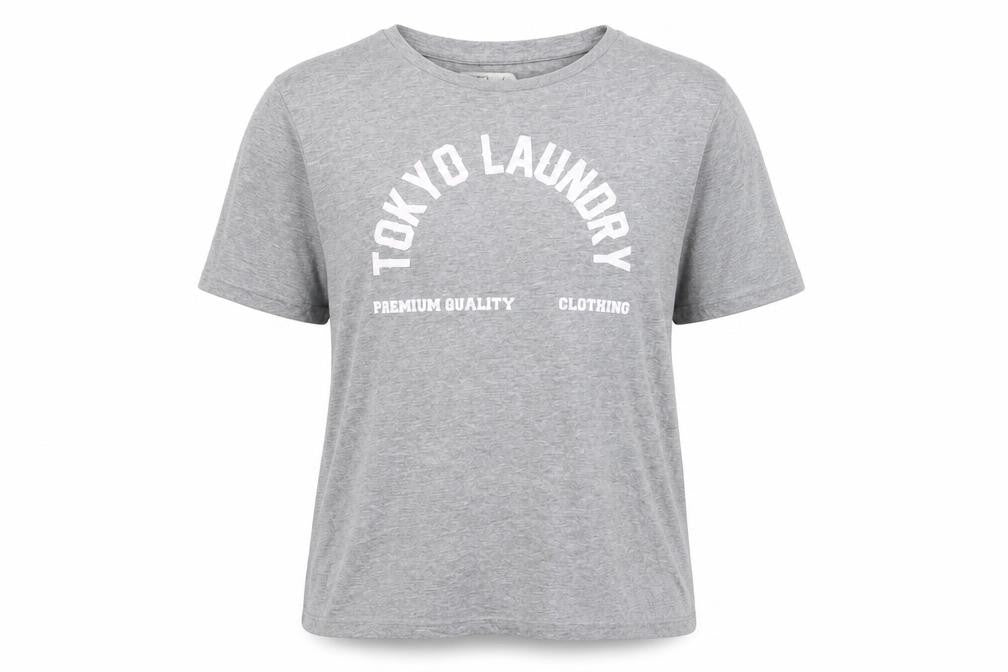 Womens UK Size 12 Tokyo Laundry Grey Cotton T-Shirt