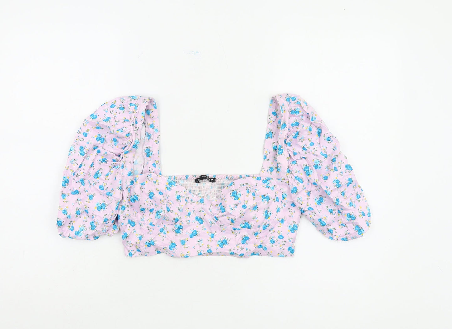 Zara Women's Floral Cropped Blouse, Multicoloured, Size 12