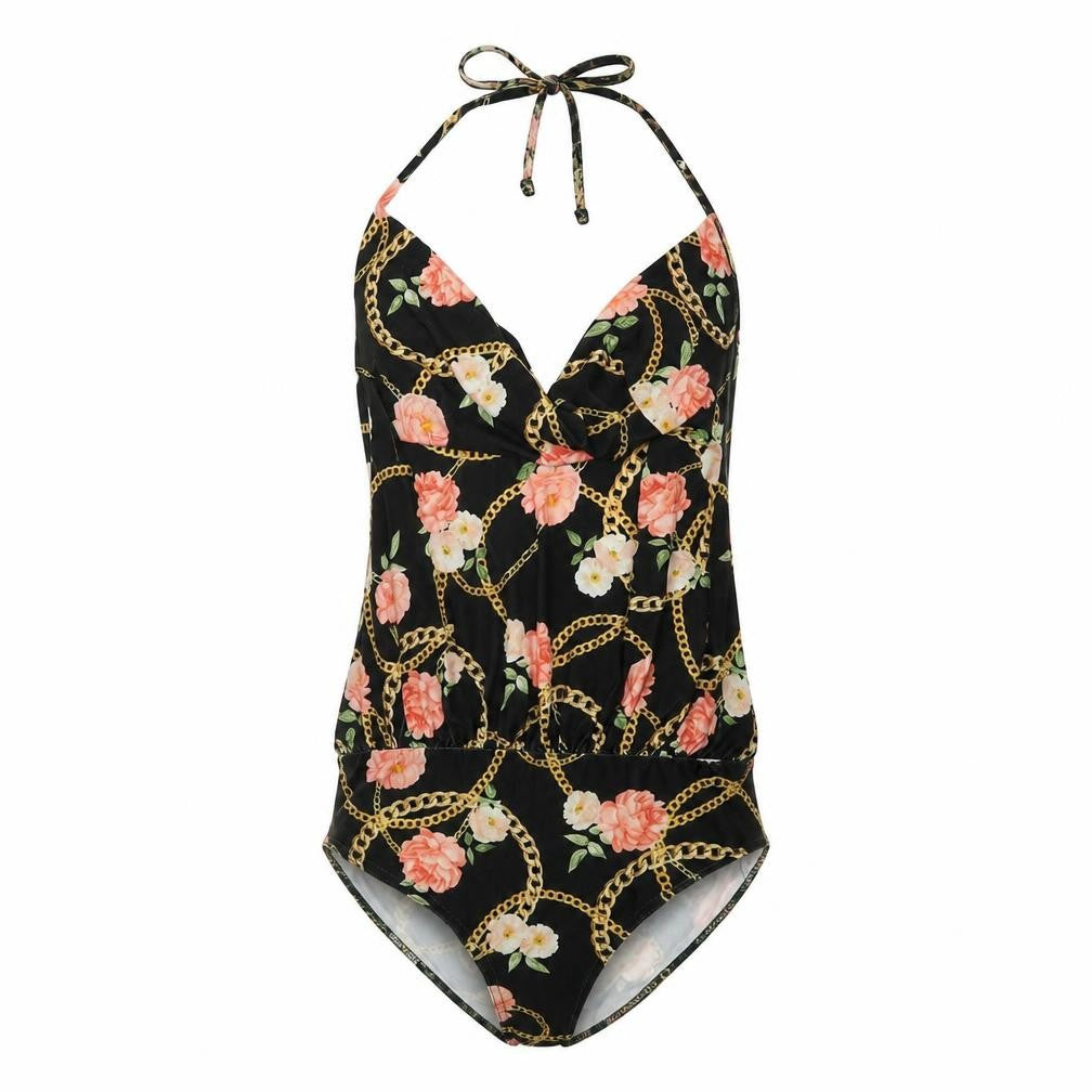 Front view of Miss Selfridge Women's Black Floral Bodysuit, size 6
