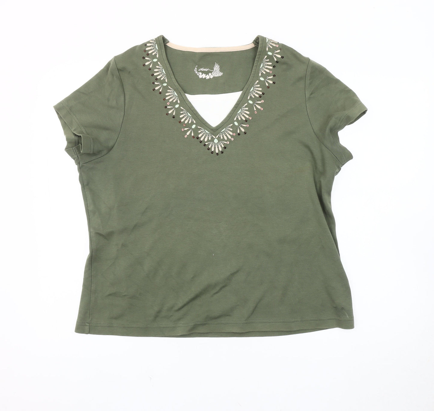 Dash Women's Green V-Neck T-Shirt, Size 20, Embroidered