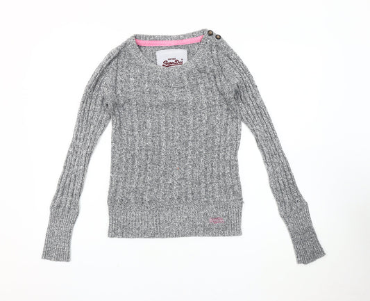 SuperDry Women's Grey XS Cable-Knit Pullover