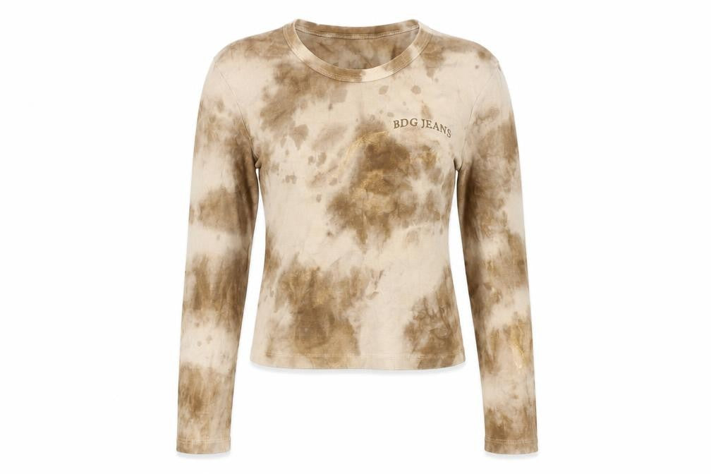 Front view of BDG Women’s Brown Tie-Dye Long Sleeve T-Shirt - S
