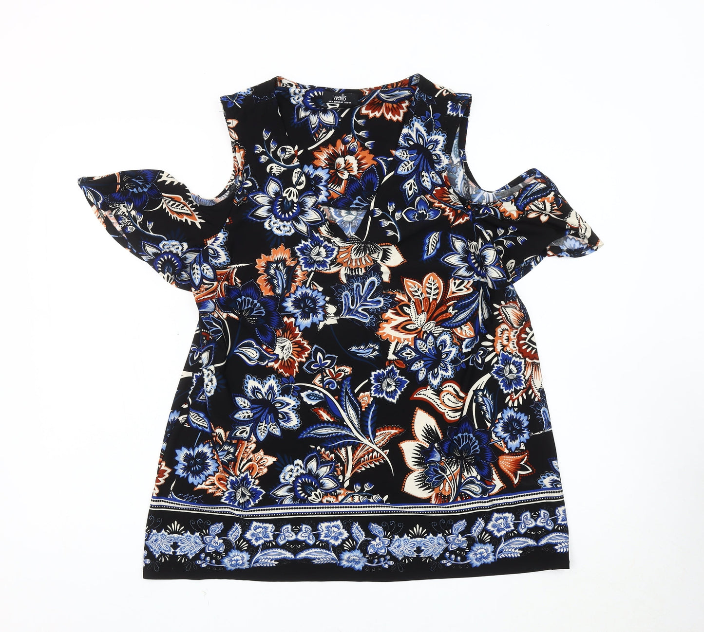 Wallis Women's Black Floral Cold Shoulder Blouse Size 12