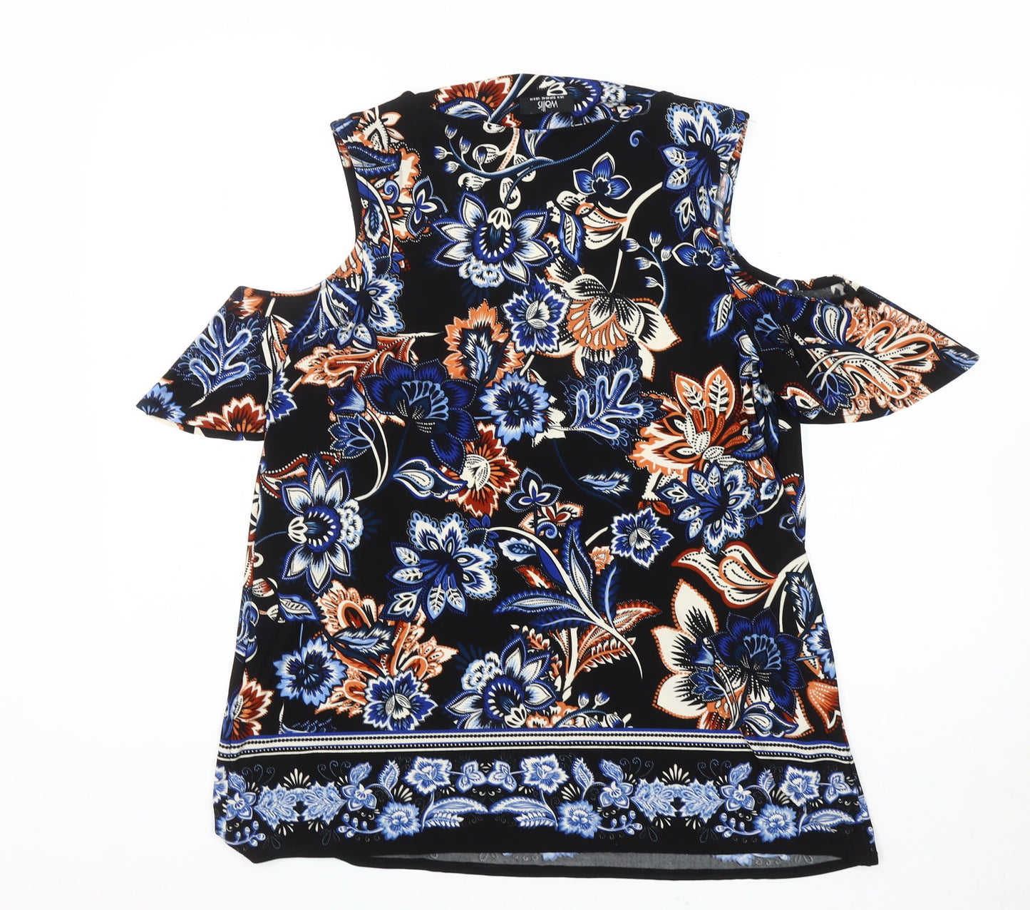 Wallis Women's Black Floral Cold Shoulder Blouse Size 12