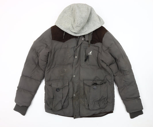 Kangol Men's Grey Puffer Jacket Size S Hoodie Casual