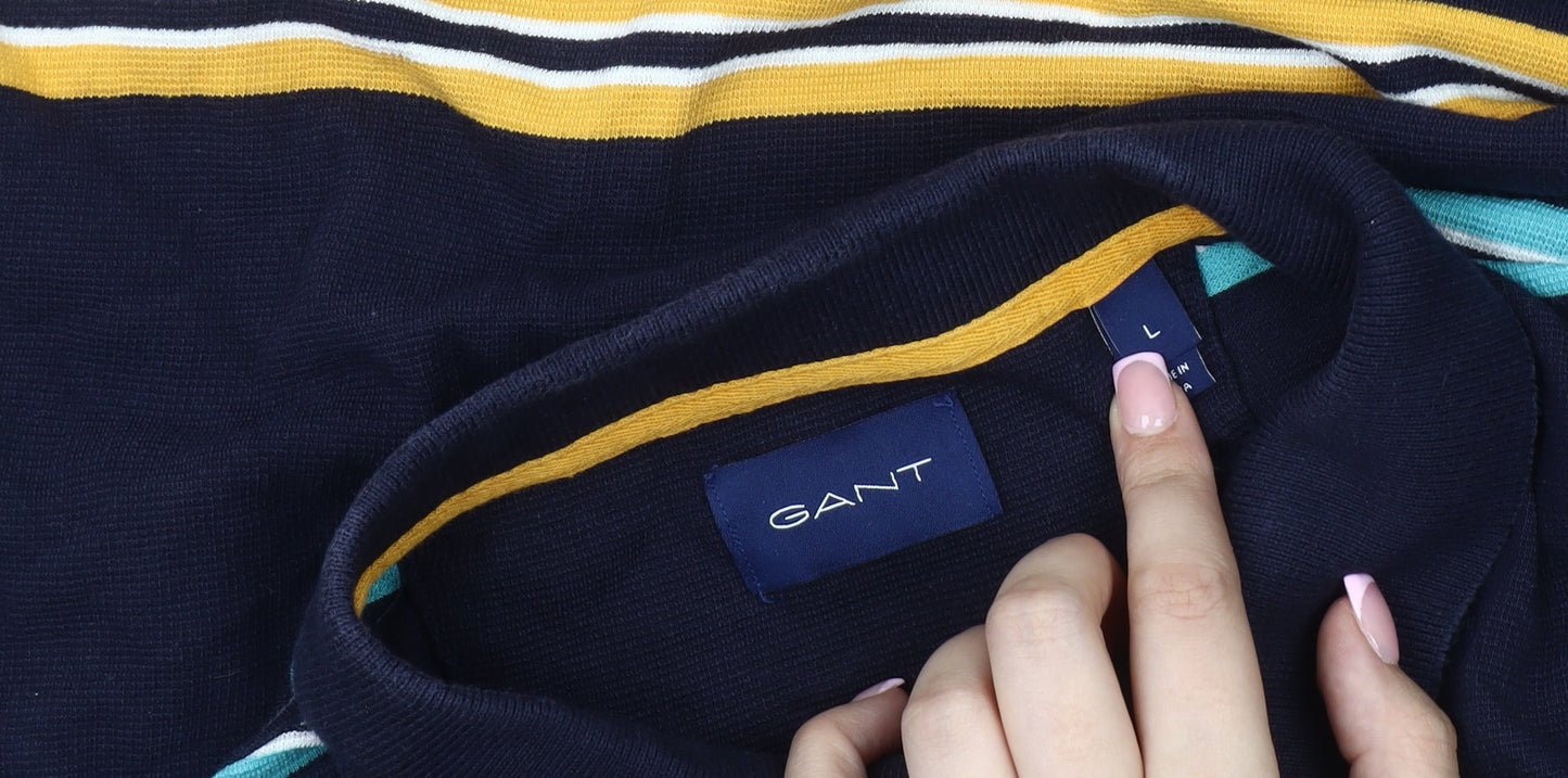 Gant Men's Blue Striped Polo Shirt L - Casual Style