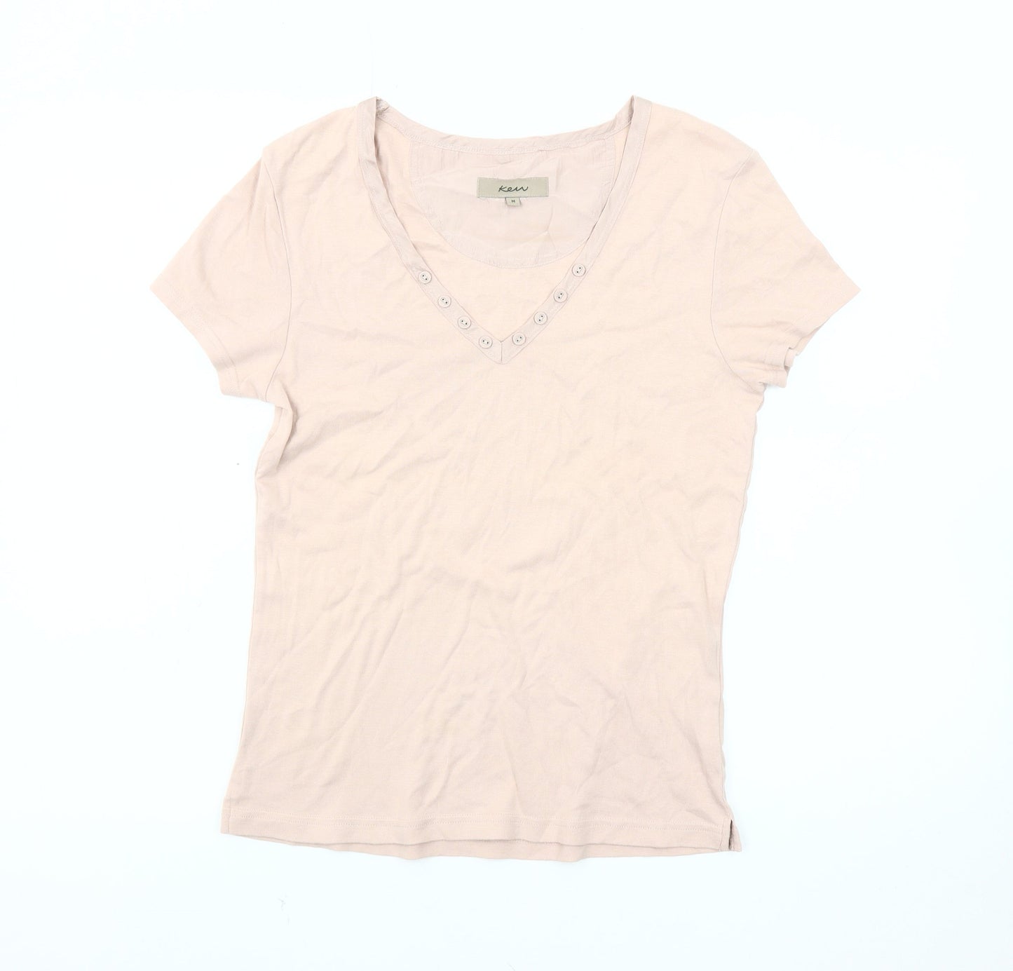 Kew Women's Beige V-Neck T-Shirt, Size M