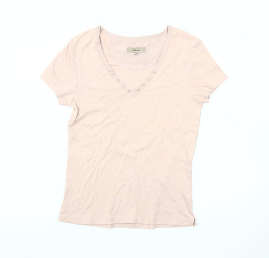 Kew Women's Beige V-Neck T-Shirt, Size M