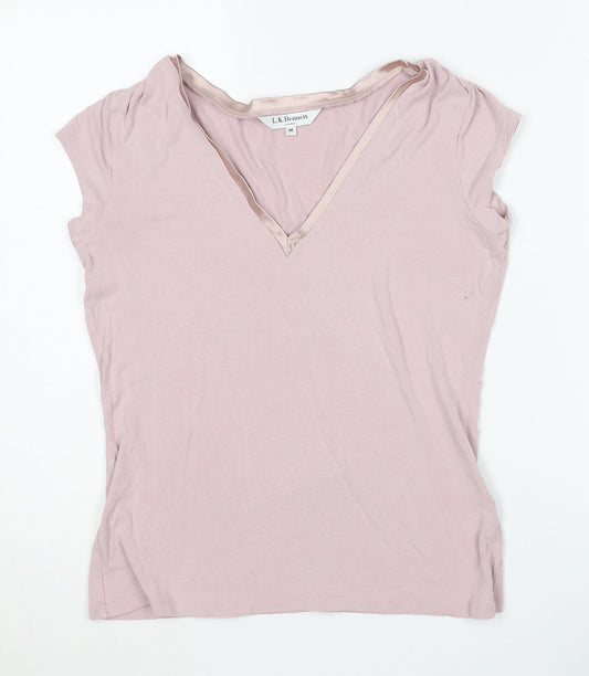 L.K. Bennett Women's Pink V-Neck T-Shirt M