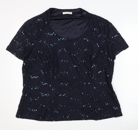 Jacques Vert Women's Blue Sequin Blouse, Size 20
