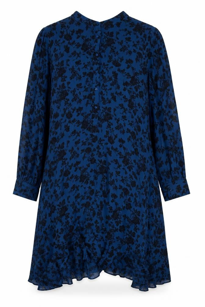 Front view of AND/OR Women's Blue Floral Long Sleeve Dress