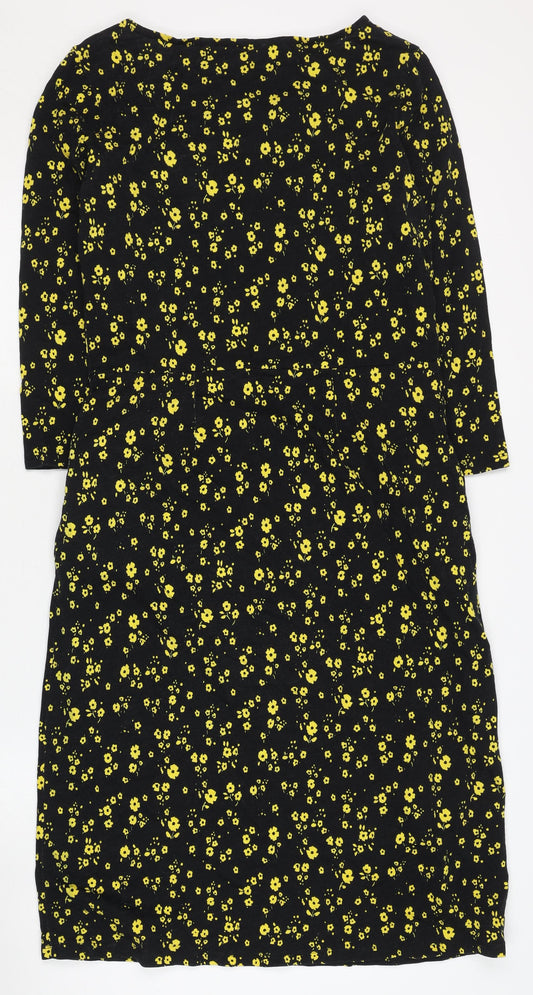 Boden Women's Black Floral Cotton Dress Size 12