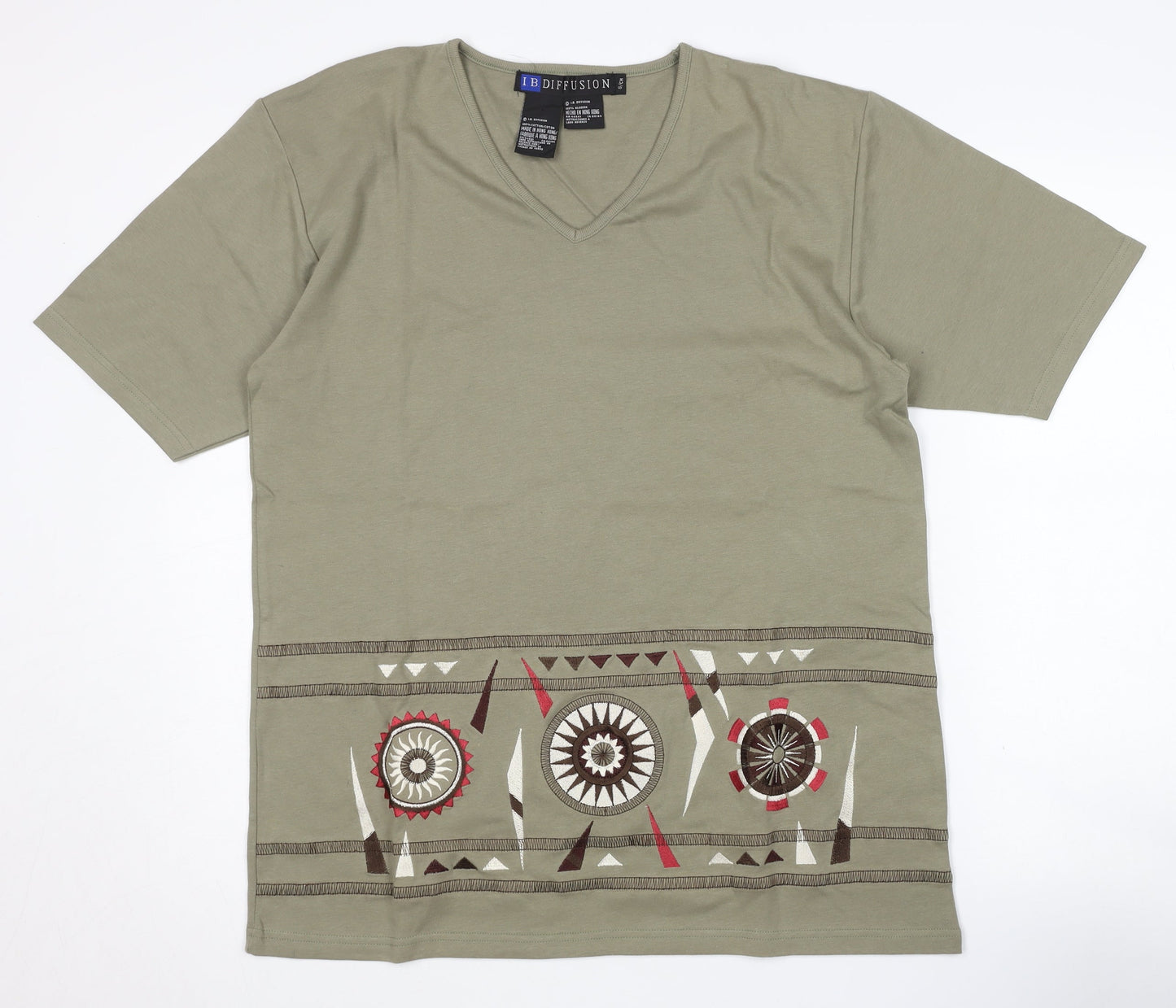 I.B. Diffusion Women's Green V-Neck Aztec T-Shirt S