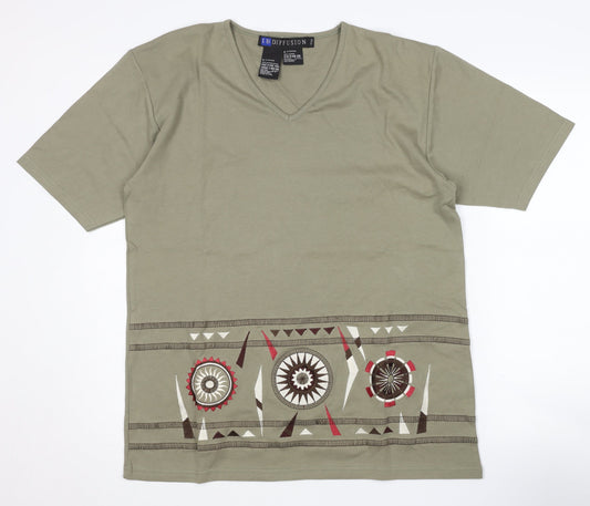 I.B. Diffusion Women's Green V-Neck Aztec T-Shirt S