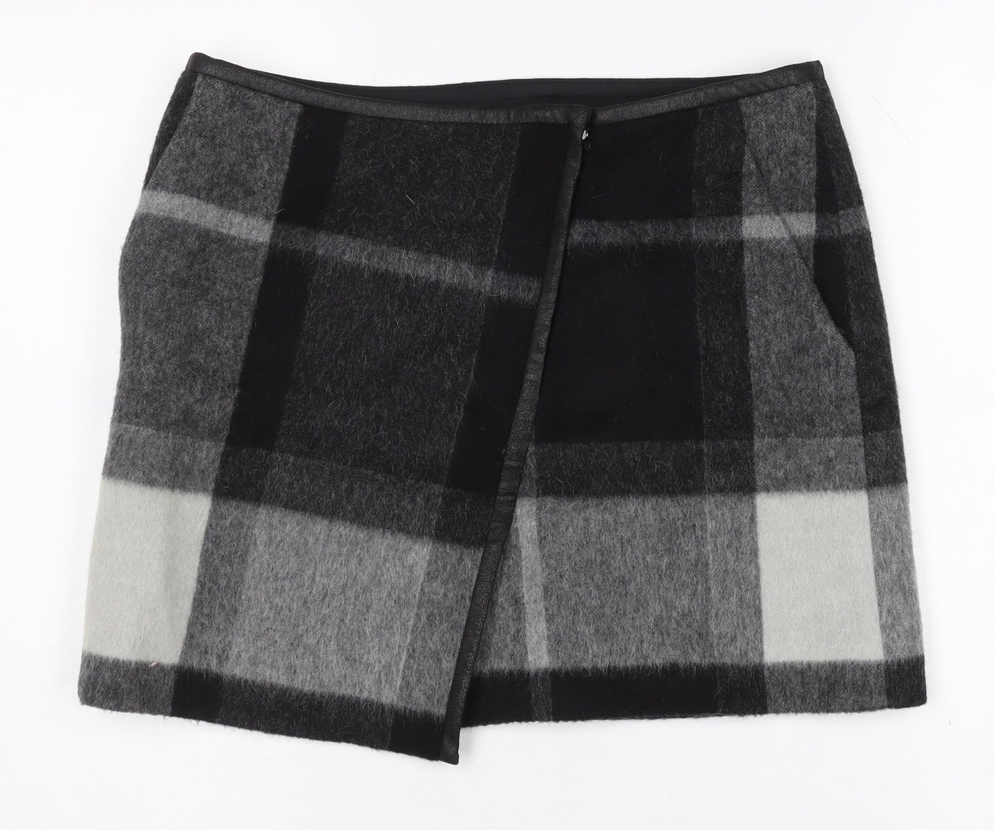 Karen Millen Women's Black Plaid Wool Pencil Skirt Size 12