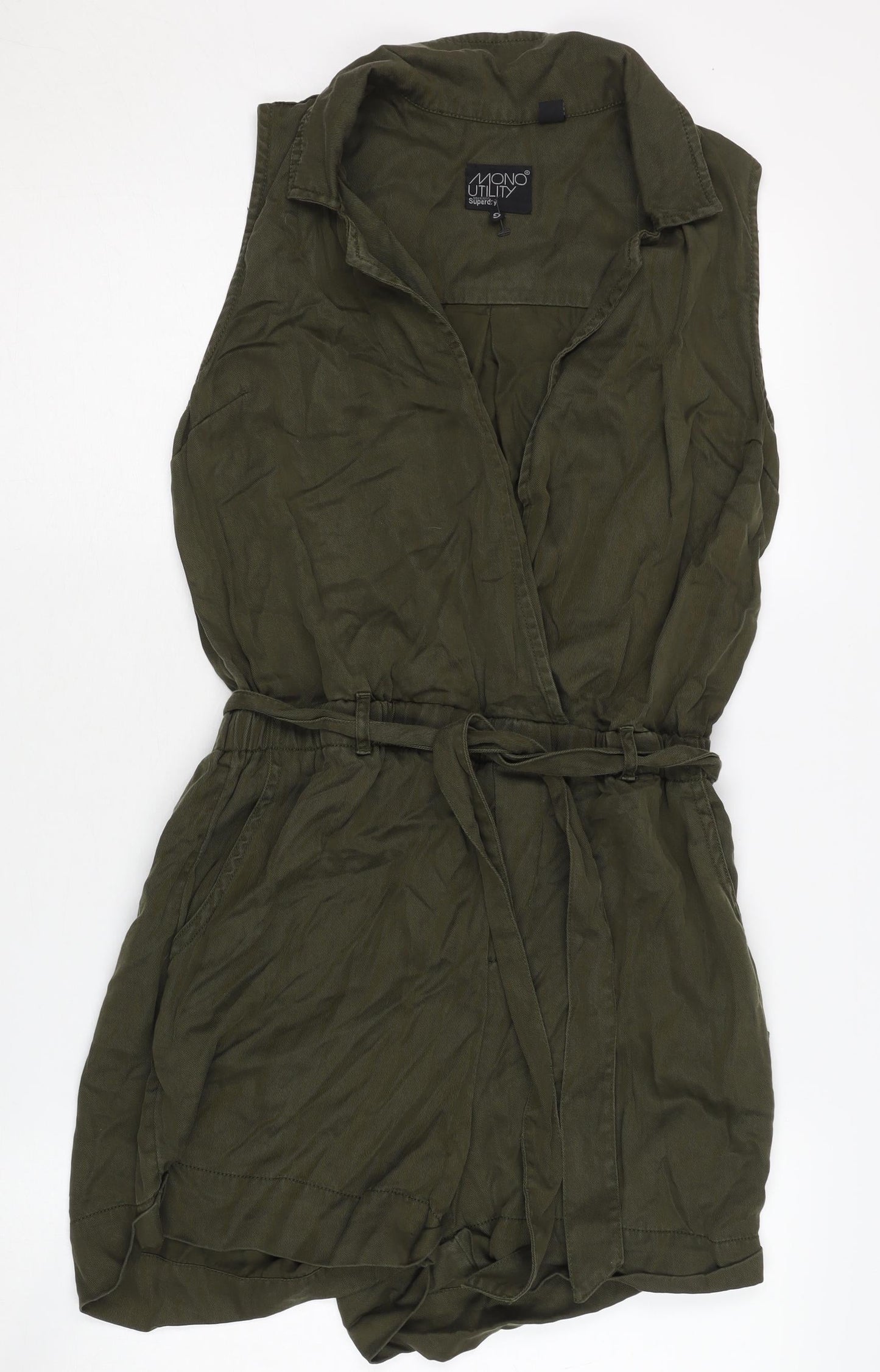 Superdry Women's Green Collared Belted Playsuit S