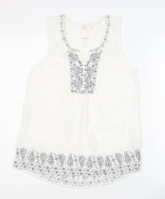 Fat Face Women's White Blouse Size 8 Sleeveless Casual