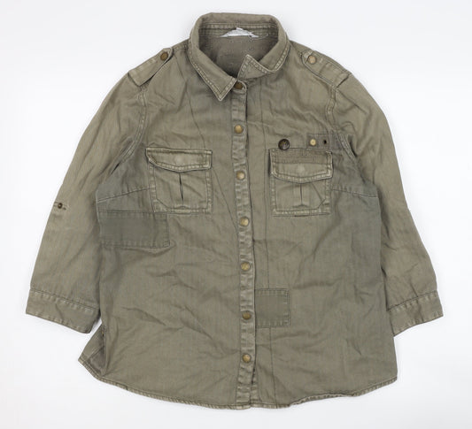 Red Herring Green Button-Up Shirt, Size 16, 3/4 Sleeve