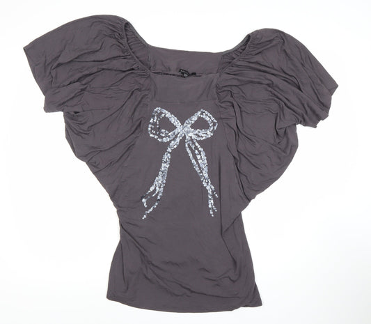 Karinna Grey Women's Top Size 14 with Bow Accent