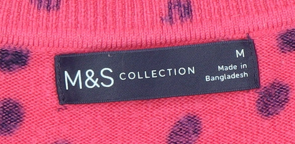 Marks and Spencer Women's Pink Polka Dot V-Neck Jumper M