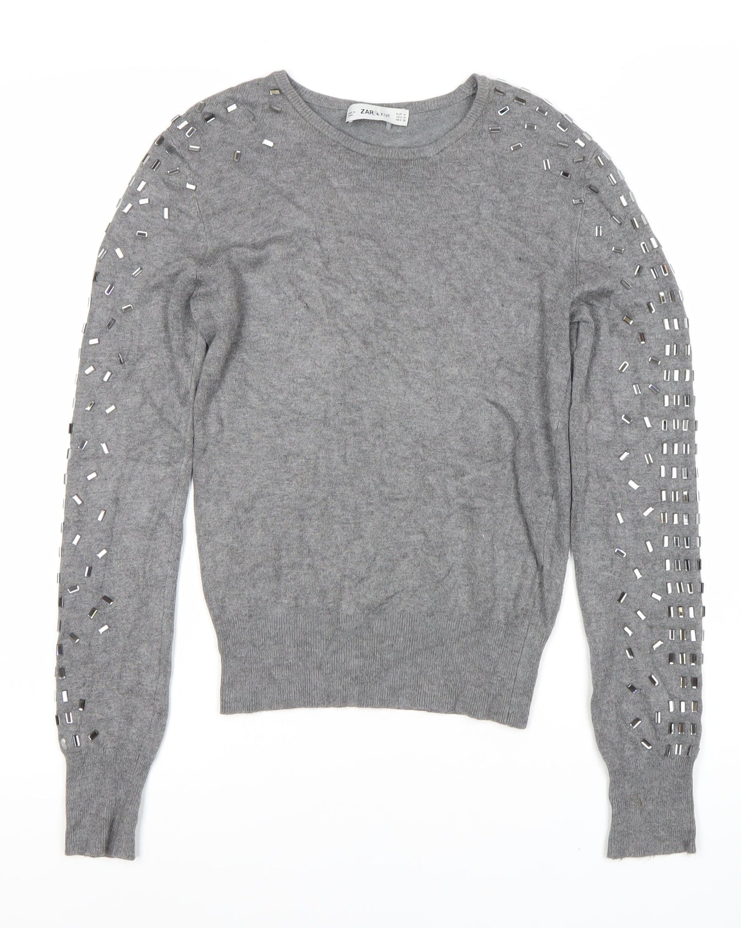 Zara Women's Grey Studded Pullover Jumper Size M