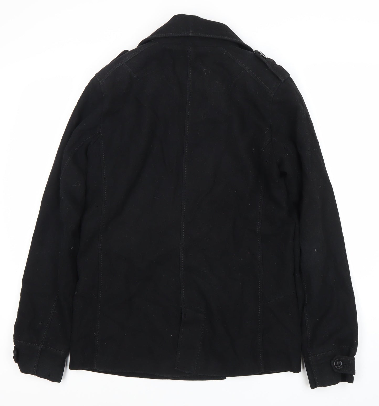 H&M Women's Black Pea Coat, Size 14, Double-Breasted