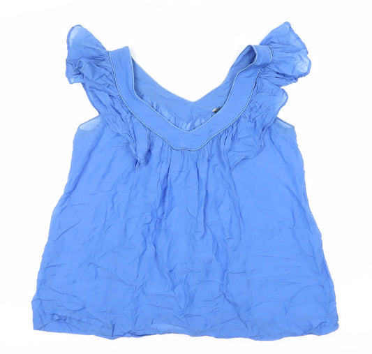 French Connection Women's Blue V-Neck Top Size 8