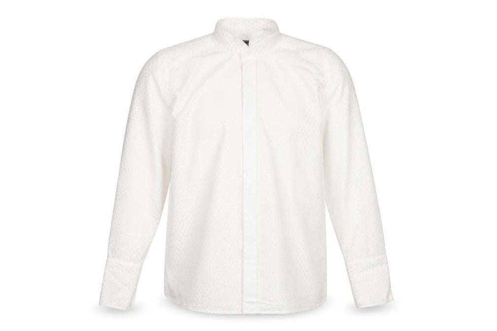 Peter England Men's White Polka Dot Formal Shirt, Size 15.5