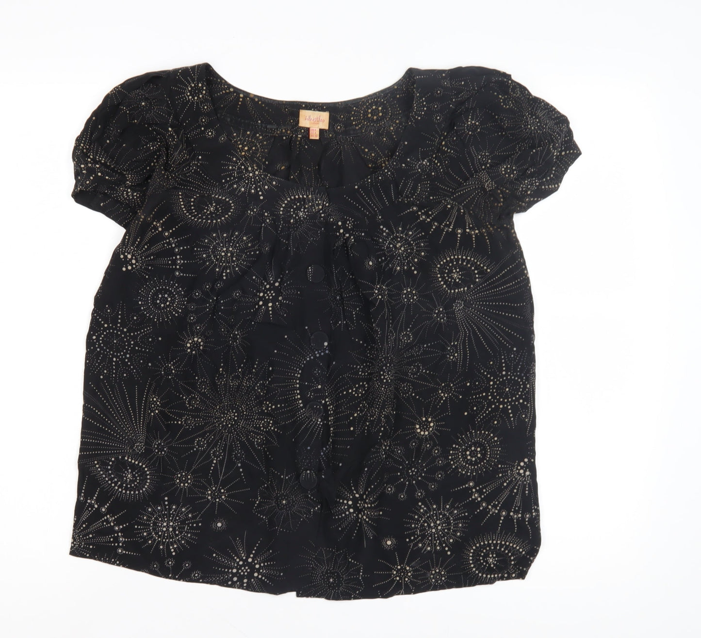 Whistles Women's Black Blouse UK 8 Puff Sleeve Geometric