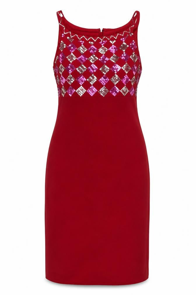 Front view of August Silk Red Bodycon Dress, size 10, Women, Party Wear